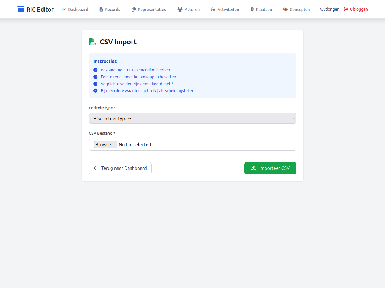 RiC Editor CSV import